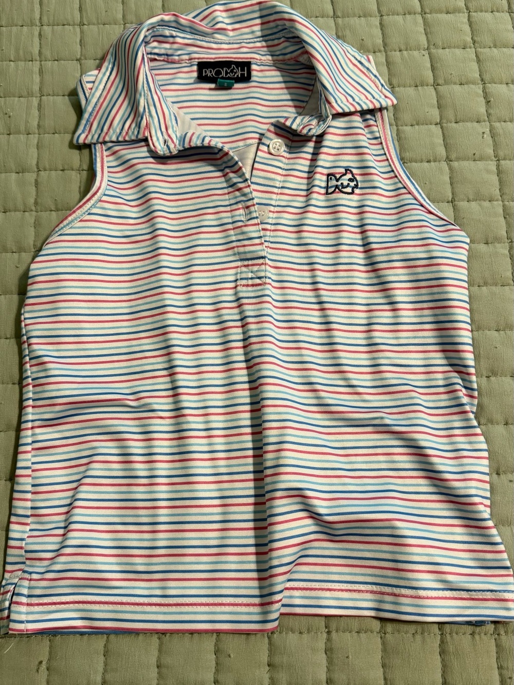 Prolific Kids Sleeveless Polo in White with Pink & Blue Stripes
